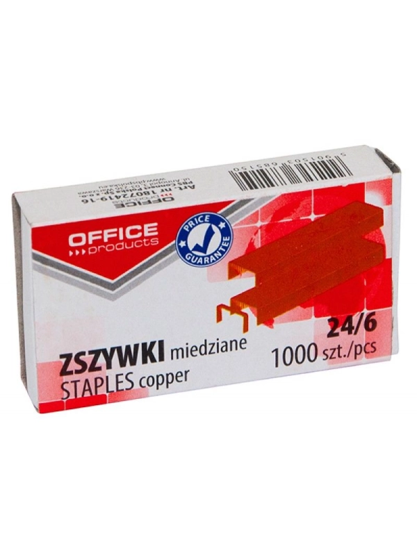 Zszywki OFFICE PRODUCTS, 24/6, miedziane, 1000szt.
