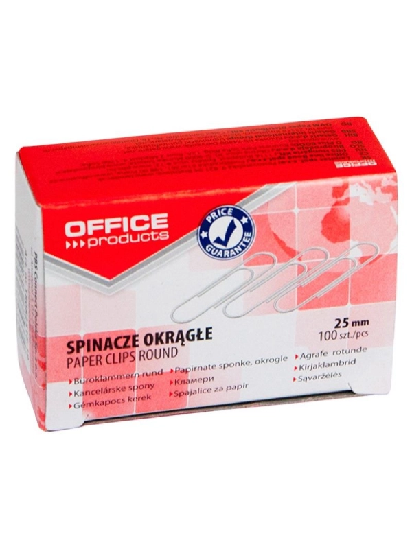 Spinacze okrągłe OFFICE PRODUCTS, 25mm, 100szt., srebrne