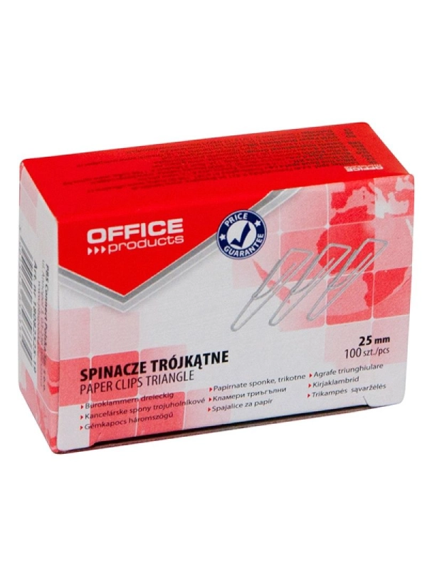 Spinacze trójkątne OFFICE PRODUCTS, 25mm, 100szt., srebrne