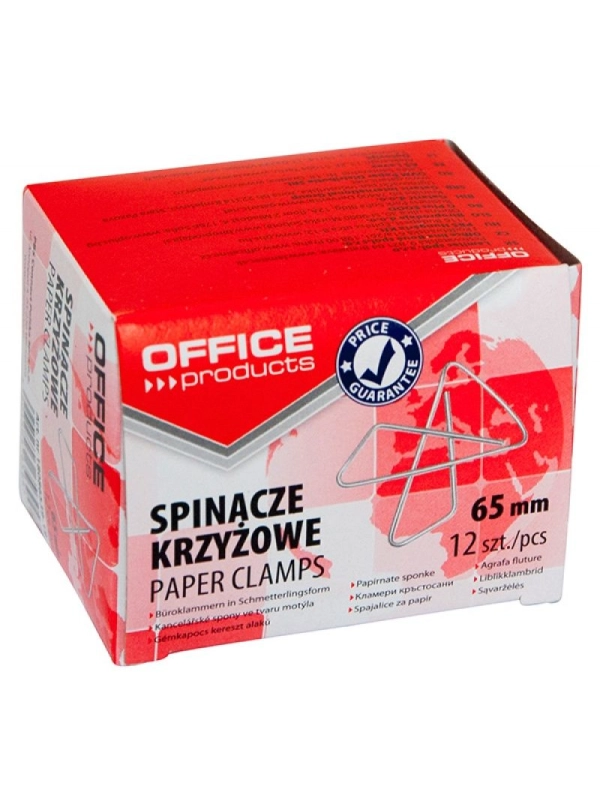 Spinacze krzyżowe OFFICE PRODUCTS, 65mm, 12szt., srebrne