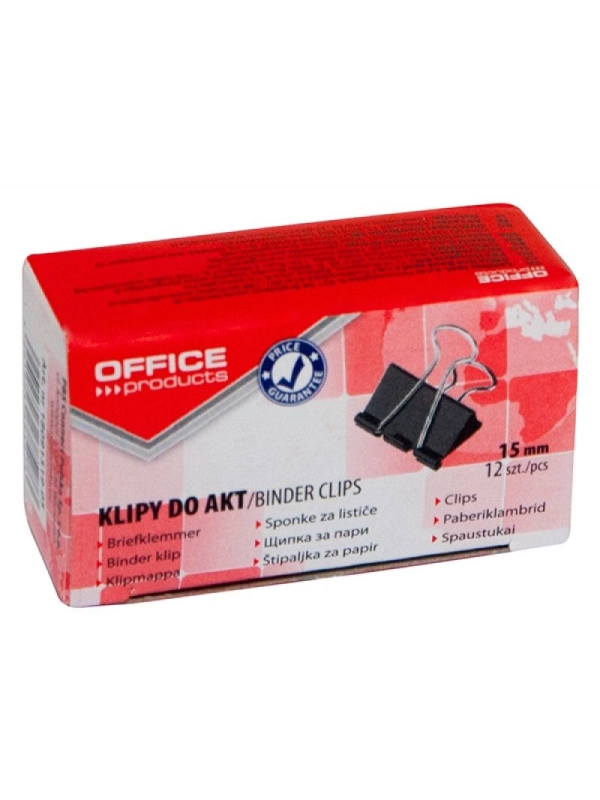 Klipy do dokumentów OFFICE PRODUCTS, 15mm, 12szt., czarne