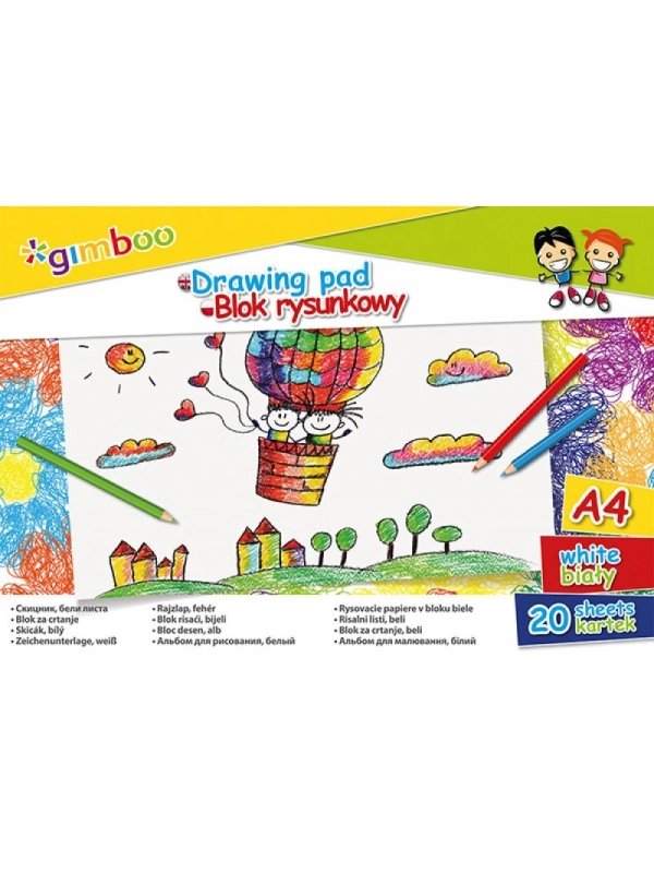 Blok rysunkowy GIMBOO, A4, 20 kart., 70gsm, biały