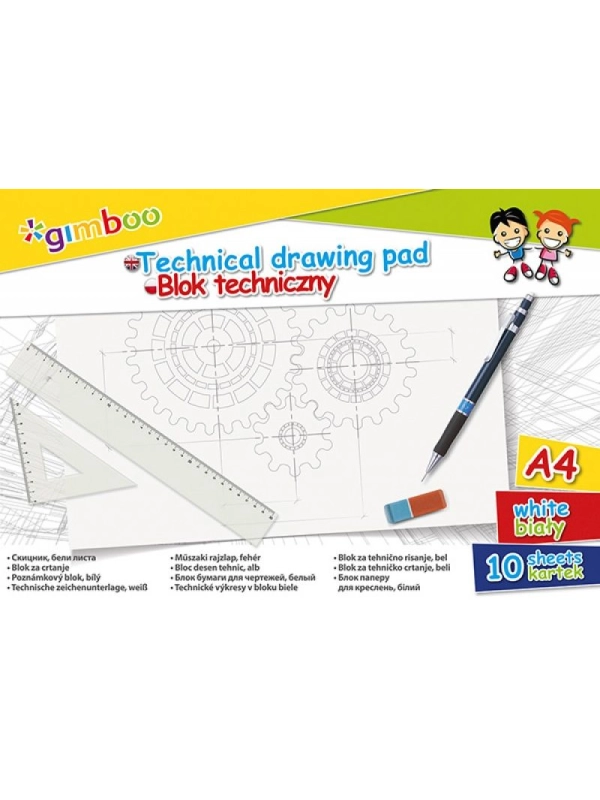 Blok techniczny GIMBOO, A4, 10 kart., 150gsm, biały