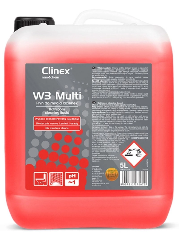 Preparat CLINEX W3 Multi 5L 77-119, do mycia sanitariatów i łazienek, skoncentrowany
