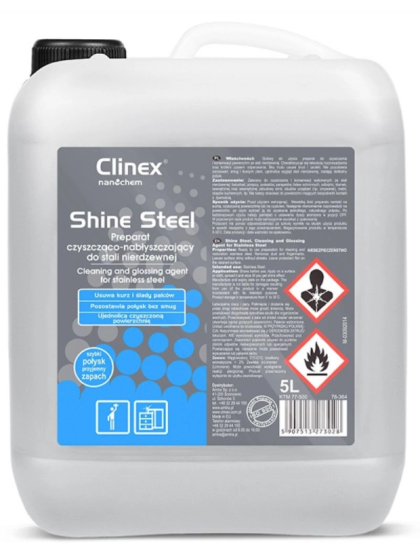 Preparat czyszcząco-nabłyszczający CLINEX Shine Steel 5L 77-500, do stali nierdzewnej
