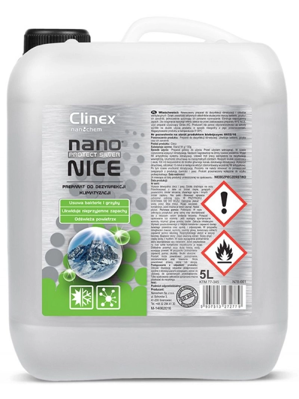 Preparat do dezynfekcji układów klimatyzacji i wentylacji CLINEX Nano Protect Silver Nice 5L 70-345