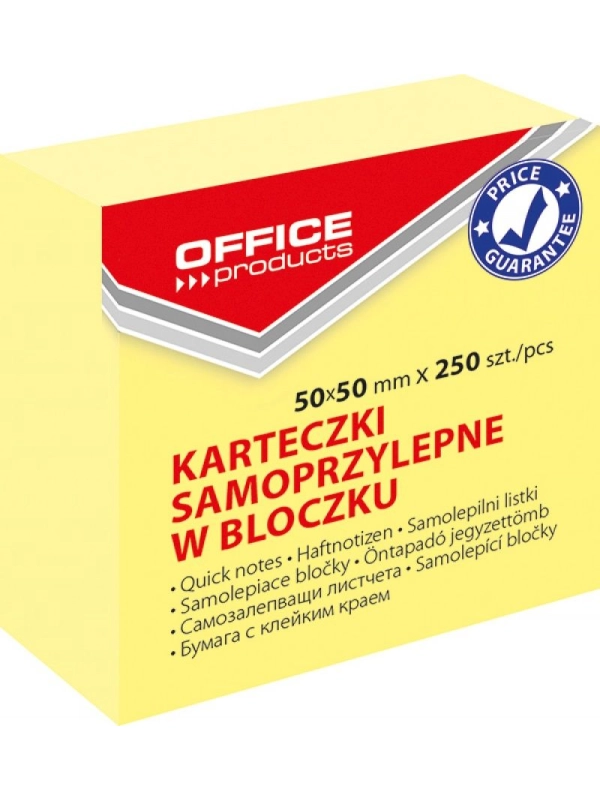 Mini kostka samoprzylepna OFFICE PRODUCTS, 50x50mm, 1x250 kart., pastel, jasnożółta