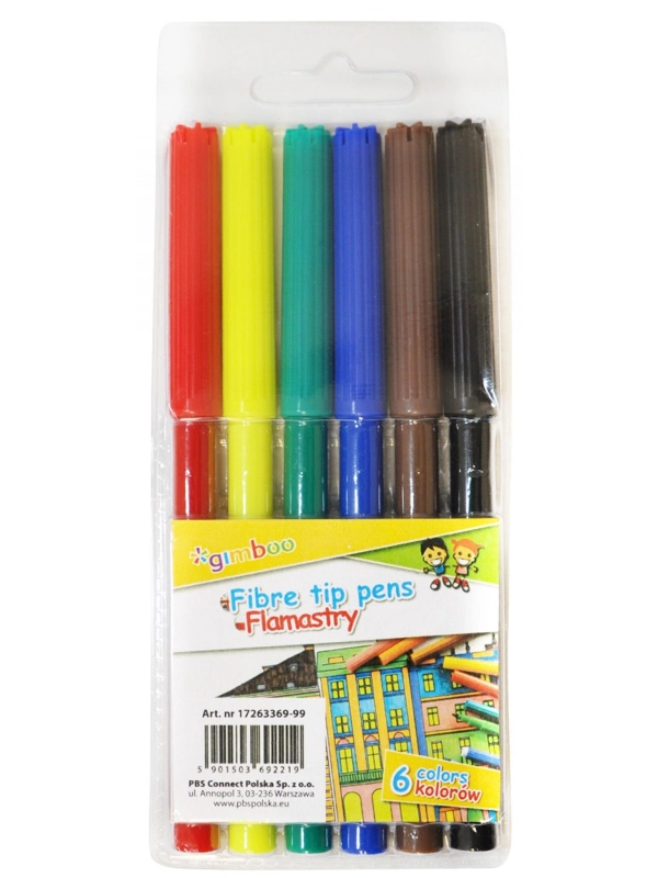 Flamastry GIMBOO, 6szt. na zawieszce, mix kolorów
