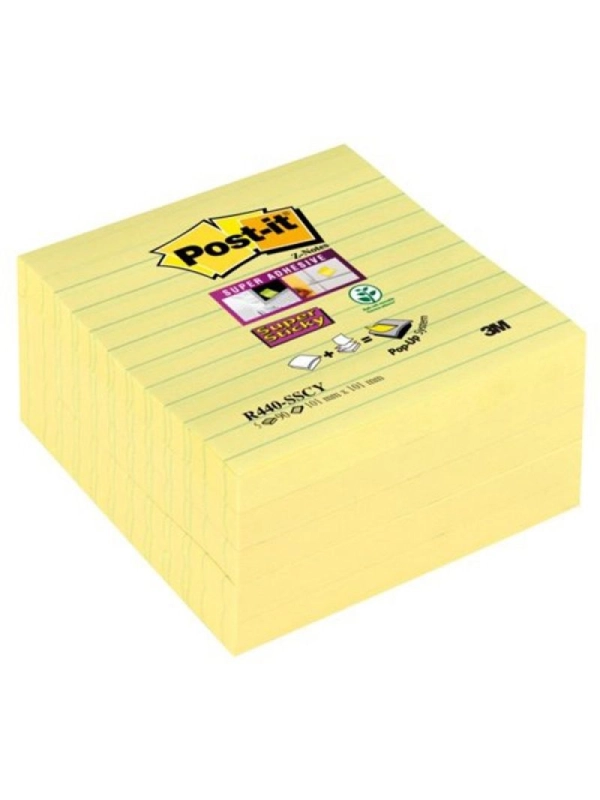 Karteczki samoprzylepne POST-IT® Super Sticky Z-Notes XL w linię (R440-SSCY), 101x101mm, 5x90 kart., żółte