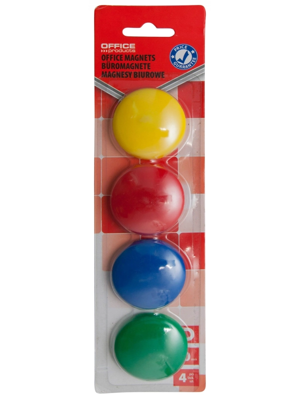 Magnesy do tablic OFFICE PRODUCTS, okrągłe, średnica 40mm, 4szt., blister, mix kolorów
