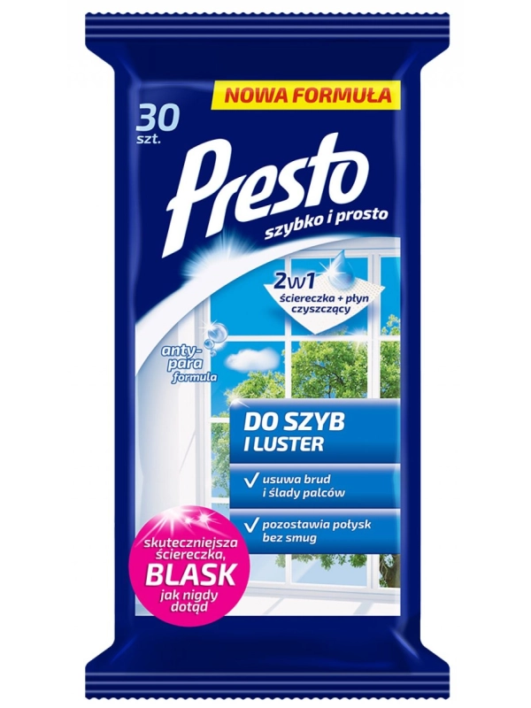 Ściereczki gospodarcze PRESTO, do szyb i luster, 30szt., białe