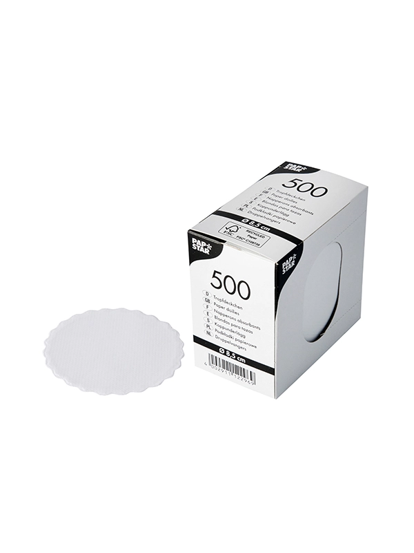 Podkładki papierowe pod filiżanki 8,5 cm 500 szt białe Podkładki papierowe pod filiżanki 8,5 cm 500 szt białe