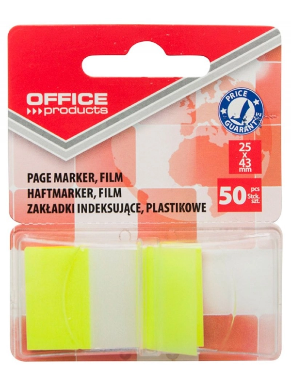 Zakładki indeksujące OFFICE PRODUCTS, PP, 25x43mm, 1x50 kart., blister, żółte