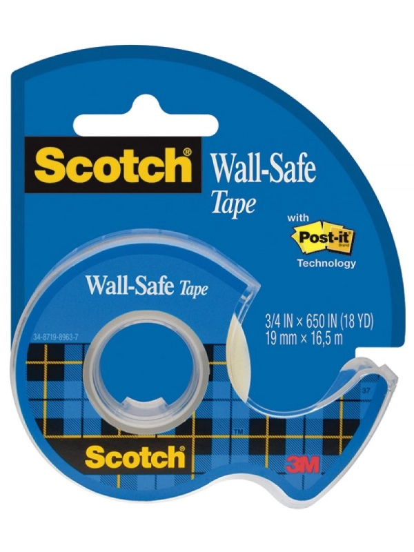 Taśma klejąca SCOTCH® Wall-Safe, bezpiec zna dla ścian, na podajniku, 19mm, 16,5m
