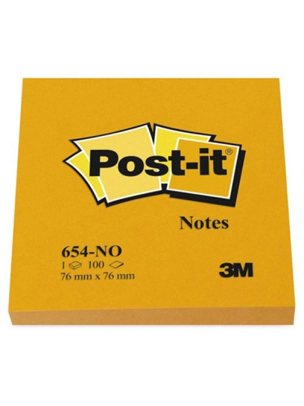 Bloczek samoprzylepny POST-IT® (654N), 7 6x76mm, 1x100 kart., jaskrawy pomarańczo
