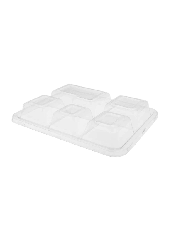 Taca z trzciny cukrowej 5-komorowa POKRYWKA PET, 270x220x36mm, op.50szt.(k/5)