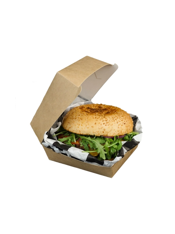 Pudełko hamburger duży, biało/brązowe, 115x115x75mm, bez nadruku, op. 200 sztuk