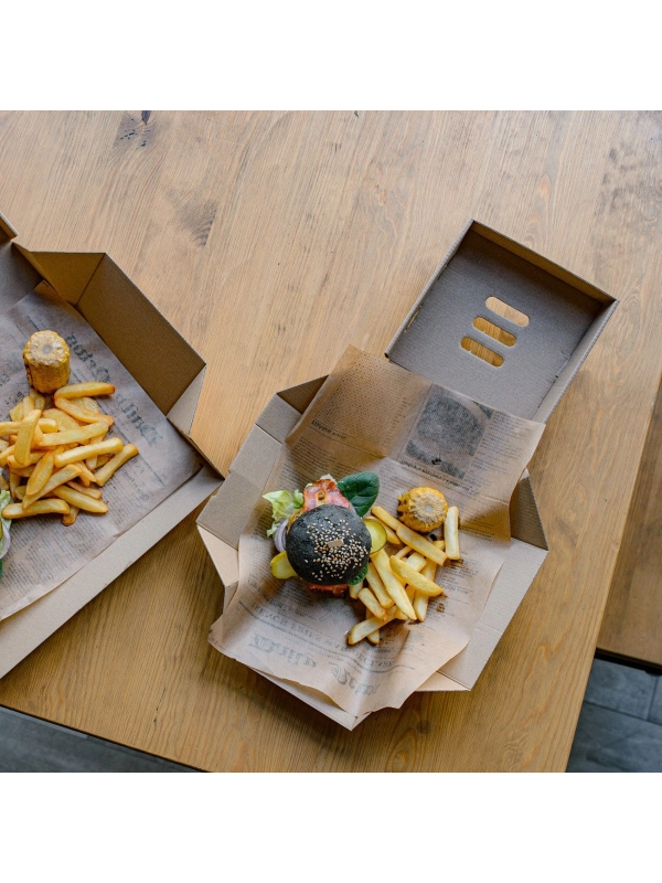 Pudełko burger XXL rozkładane, brązowe 15x15x10 cm, op. 100 sztuk