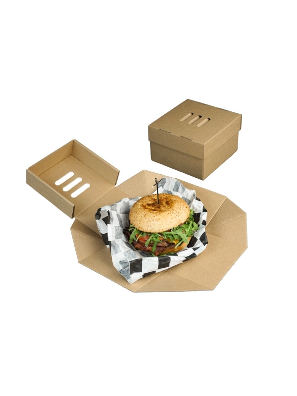 Pudełko BURGER XL rozkładane 13x13x10cm brązowe, op.100szt. TnG