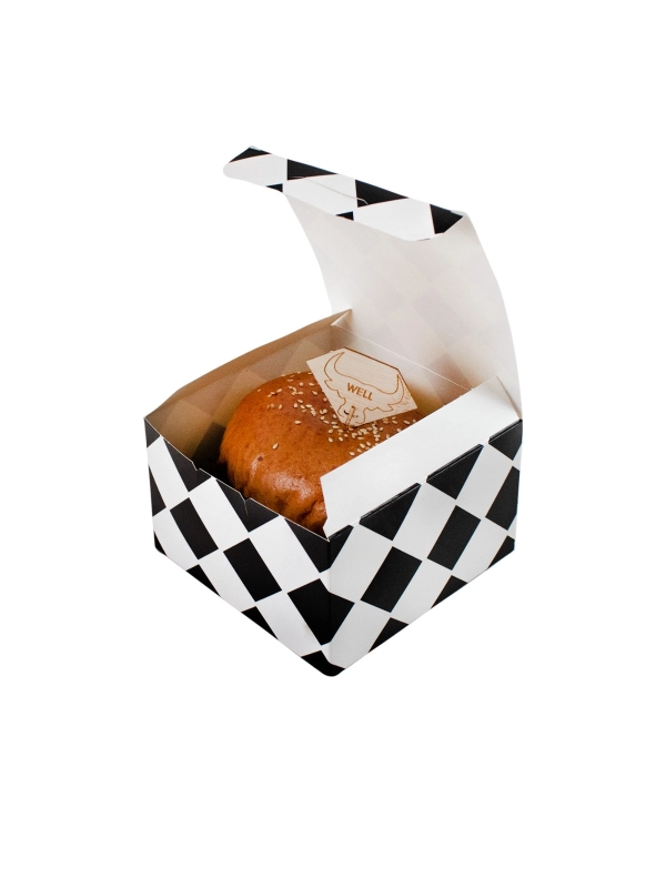 Pudełko HAMBURGER KRATKA CZARNA 140x140x96mm, op.100szt, TnP