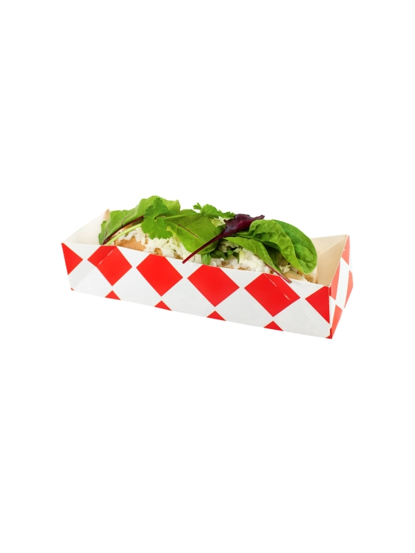 Rynienka hot-dog, kratka czerwona, rozmiar 200x65x45mm, cena za opakowanie 100 sztuk