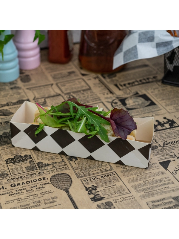 Rynienka hot-dog, kratka czarna, rozmiar 200x65x45mm, cena za opakowanie 100 sztuk