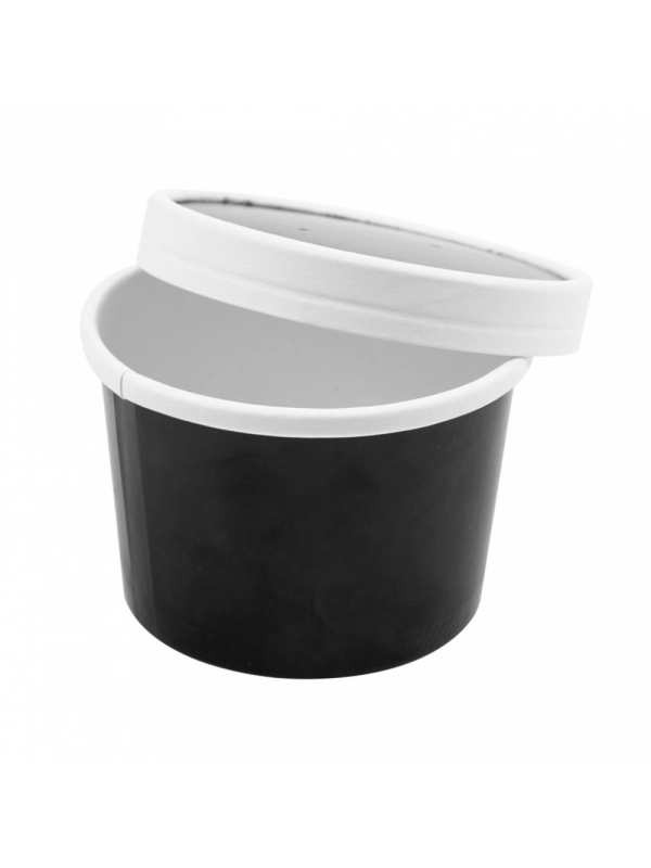 Pojemnik papierowy zupa, śr.9xh.6cm czarny 240ml komplet z pokrywką, op. 25 kpl.
