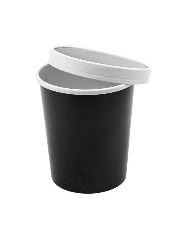 Pojemnik papierowy zupa, śr.11,7xh.13,5cm, czarny 960ml komplet z pokrywką, op. 25 kpl.