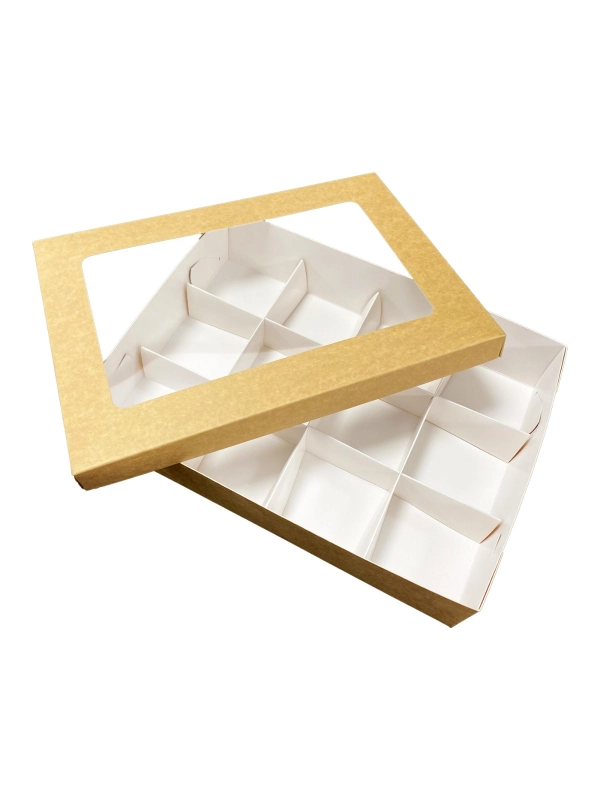 Pudełko catering set box POKRYWKA OKNO op. 50szt 25x35cm h 3cm brązowo-białe TnG