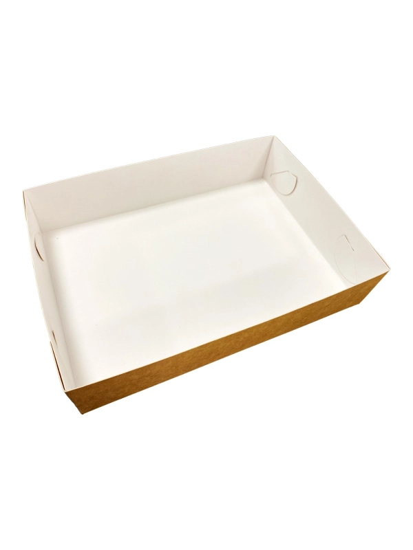 Pudełko catering set box SPÓD op.50szt 25x35cm h 8cm brązowo-białe TnG