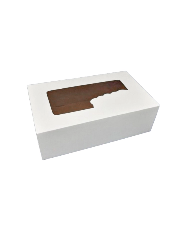 Pudełko cukiernicze 25x15x8 biało/brąz bez nadruku z okienkiem op. 50 sztuk