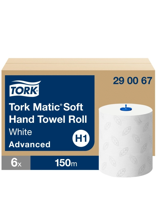 Tork Matic® miękki ręcznik w roli biały z dekorem szarego listka H1