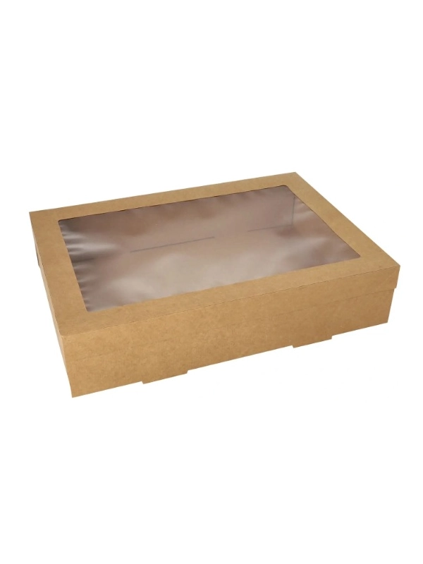 Pudełko cateringowe z okienkiem kraft box sushi 35,9x25,2x8 partybox gładkie 10szt eco box Pudełko cateringowe z okienkiem kraft box sushi 35,9x25,2x8 partybox gładkie 10szt eco box
