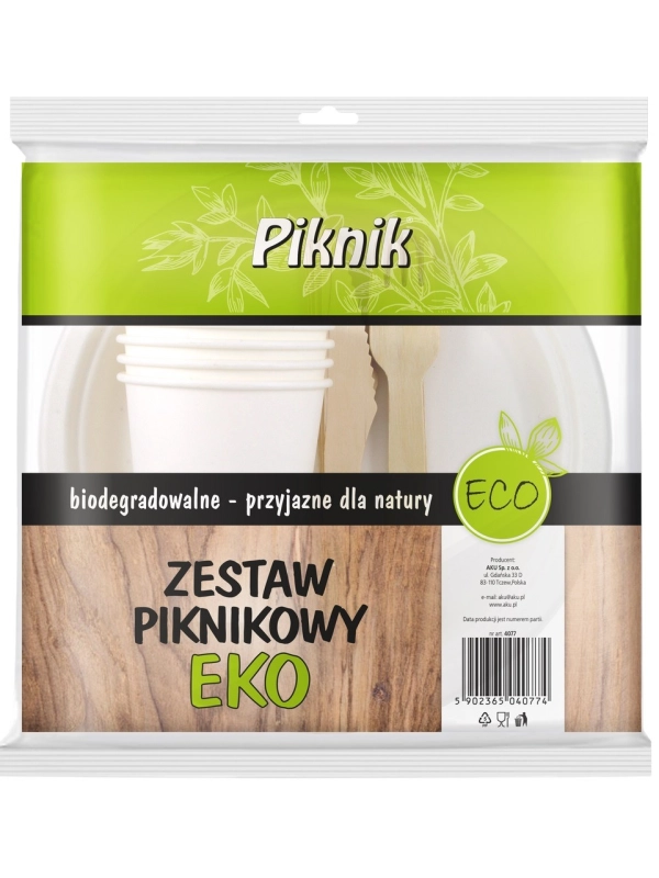 PIKNIK Zestaw grillowy EKO 4 komplety biodegradowalne: 4 talerze, 4 widelce, 4 noże, 4 kubki (k/8)