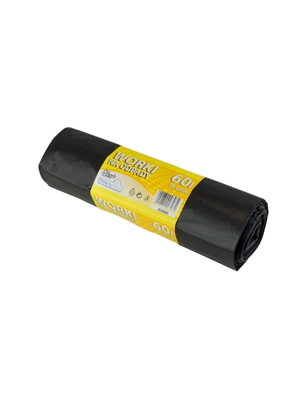 Worki na odpady LDPE 60l EKO+ czarne, 50 szt. na rolce