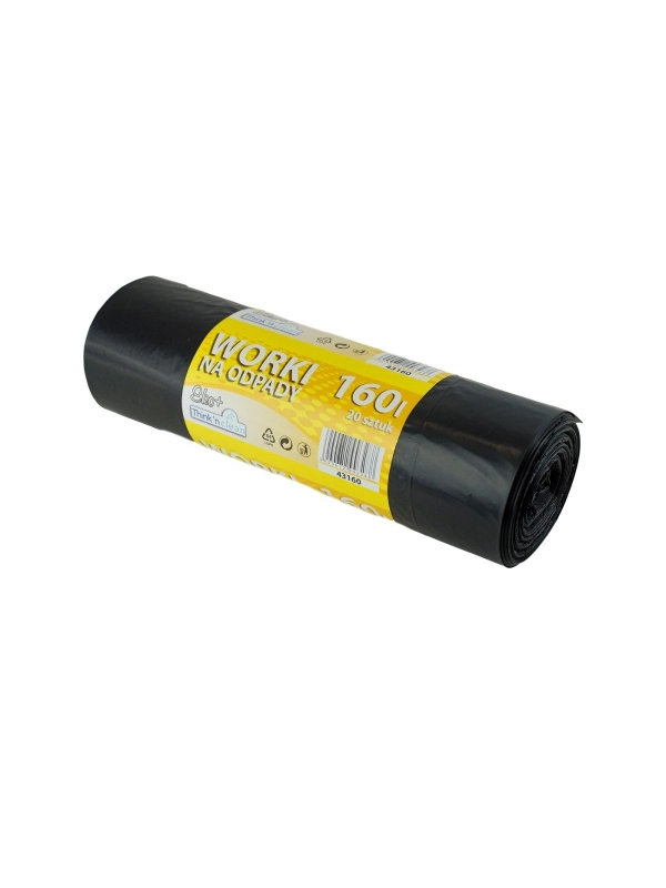 Worki na odpady LDPE 160l EKO+ czarne, 20 sztuk na rolce