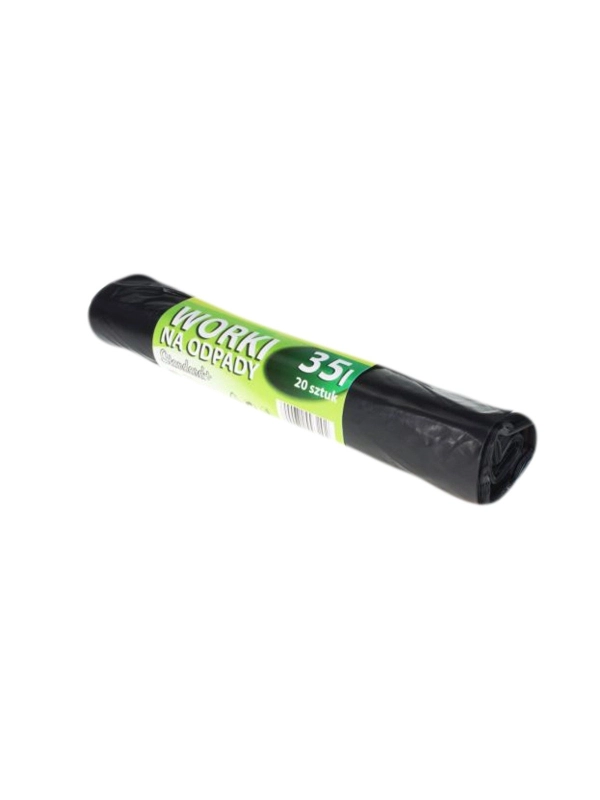 Worki na odpady LDPE 35l STANDARD+ czarne, 20 szt. na rolce