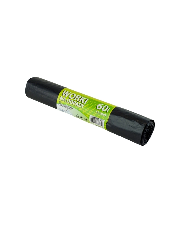 Worki na odpady LDPE 60l STANDARD+ czarne, 15 szt. na rolce