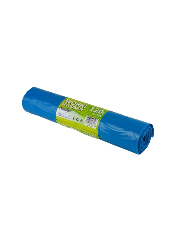 Worki na odpady LDPE 120l STANDARD+ niebieskie, 25 szt. na rolce