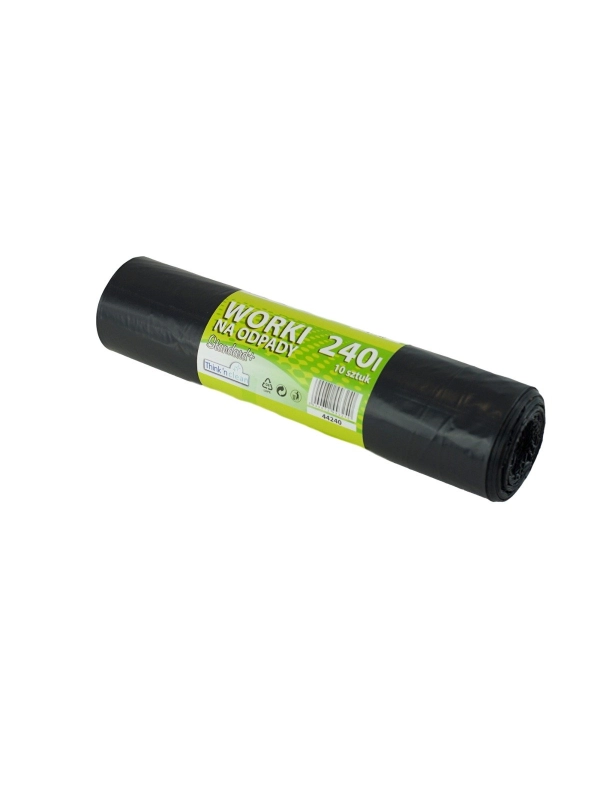 Worki na odpady LDPE 240l STANDARD+ czarne, 10 sztuk na rolce