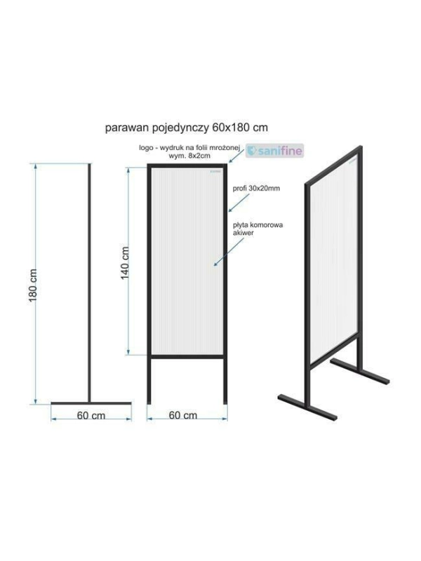 Ścianka ochronna z poliwęglanu parawan pojedynczy 60x180 cm