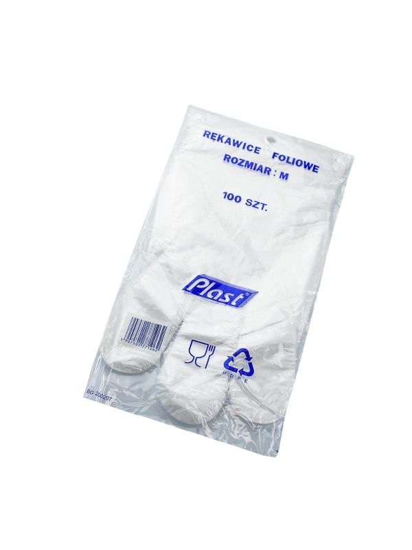 Rękawice z folii HDPE, rozmiar M, transparentne, 100 sztuk, zawieszka