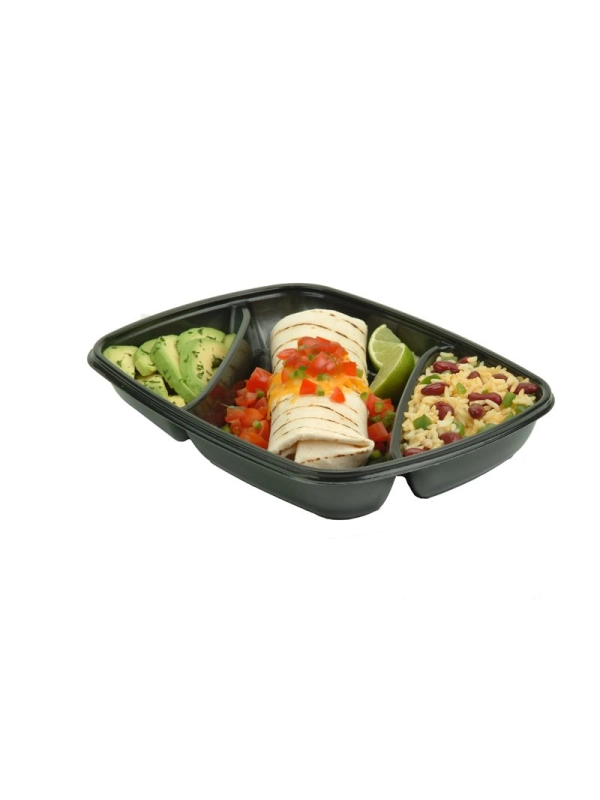 FastPac pojemnik prostokątny trójdzielny 975ml czarny 28x20x4cm op.50 sztuk