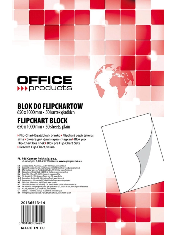 Blok do flipchartów OFFICE PRODUCTS, gładki, 65x100cm, 50 kart., biały