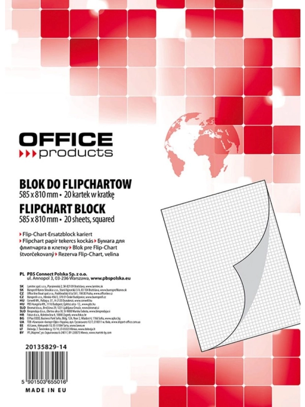 Blok do flipchartów OFFICE PRODUCTS, kratka, 58,5x81cm, 20 kart., biały