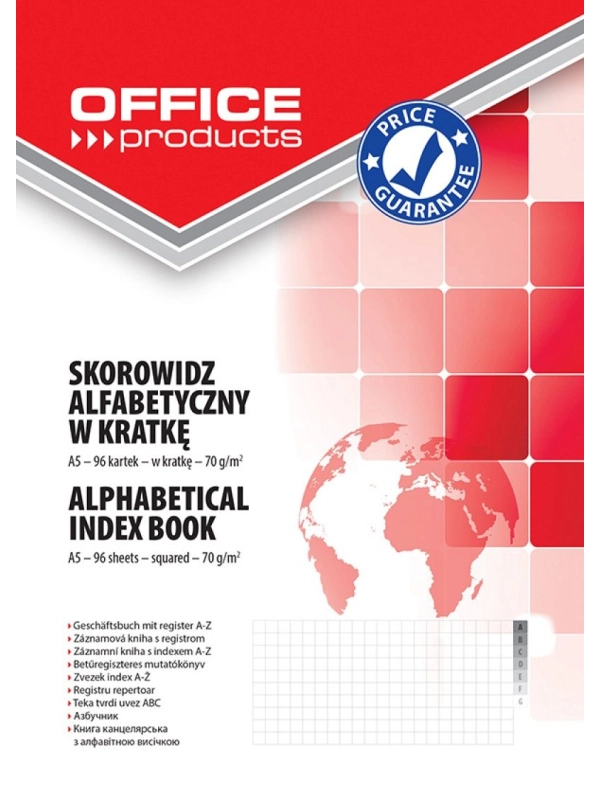 Skorowidz OFFICE PRODUCTS, A5, w kratkę, alfabetyczny, twarda okładka, 96 kart., 70gsm