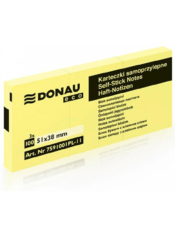 Bloczek samoprzylepny DONAU Eco, 38x51mm 36x100 kart., jasnożółty