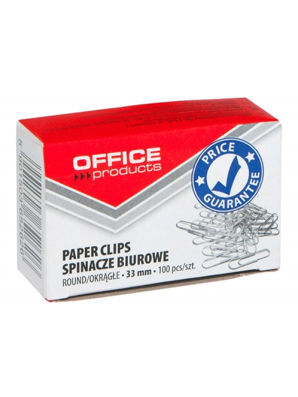 Spinacze okrągłe OFFICE PRODUCTS, 33mm, 100szt., srebrne