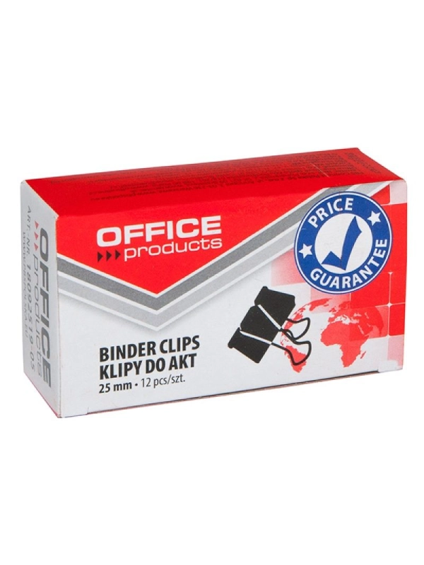 Klipy do dokumentów OFFICE PRODUCTS, 25mm, 12szt., czarne