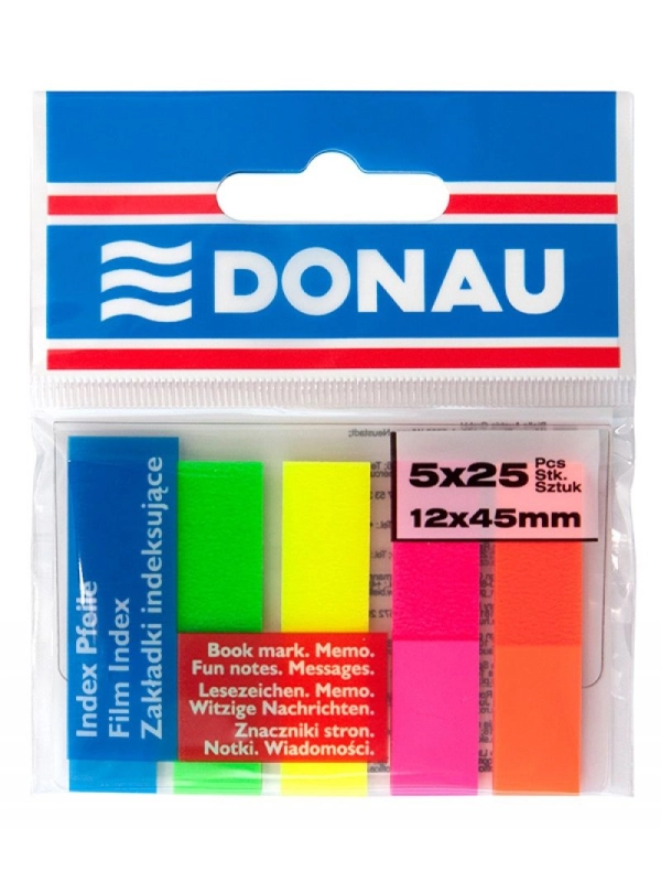 Zakładki indeksujące DONAU, PP, 12x45mm, 5x25 kart., mix kolorów
